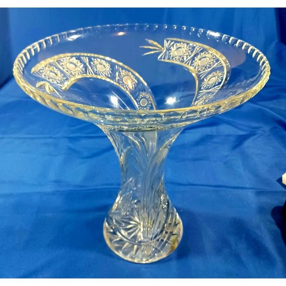 Vintage Large 12" Spiral Hand Cut Lead Crystal Glass Statement Vase - Picture 2 of 16
